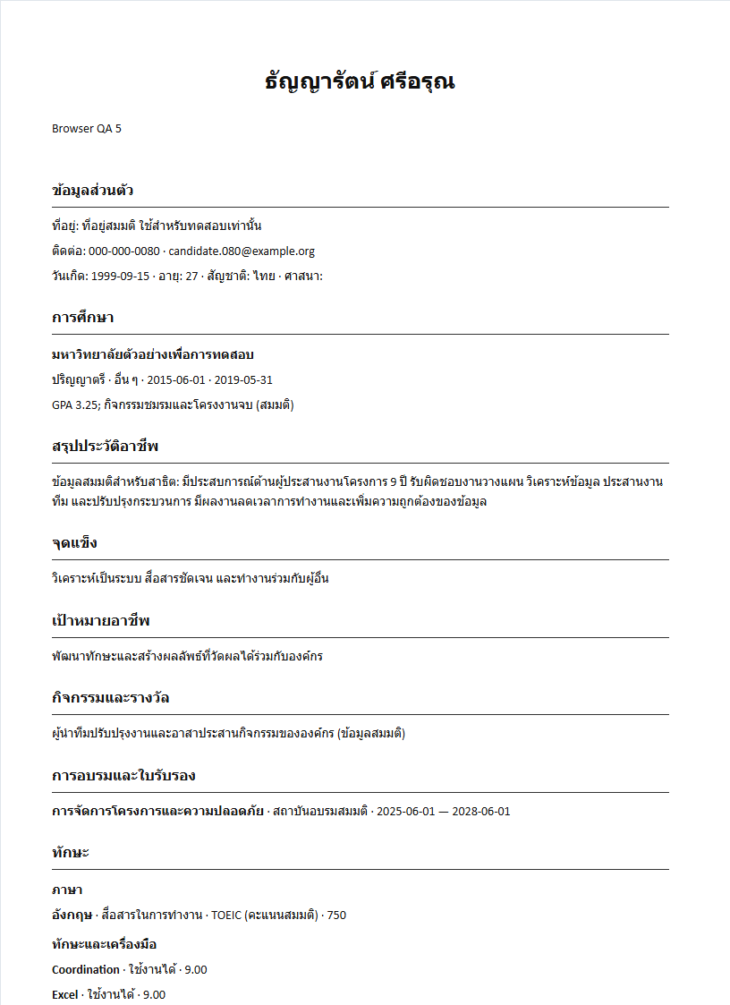Executive CV ตัวอย่างหน้าเอกสาร